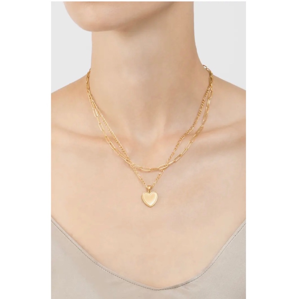 ADORNIA | Layered Heart Pendant Necklace - Gold - Picture 2 of 5